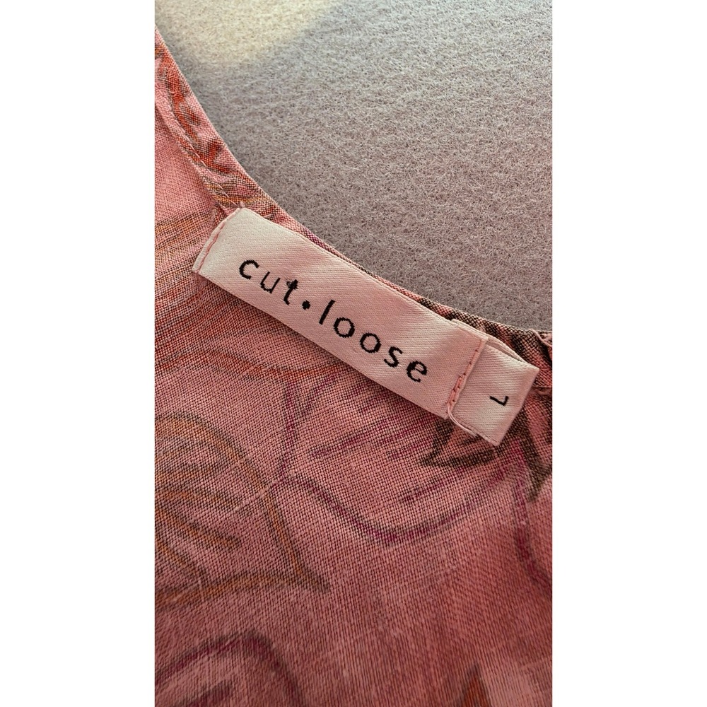 Cut Loose Womens Pink Floral 100% Linen Sleeveless V-Neck Midi Dress Large USA - Picture 9 of 13